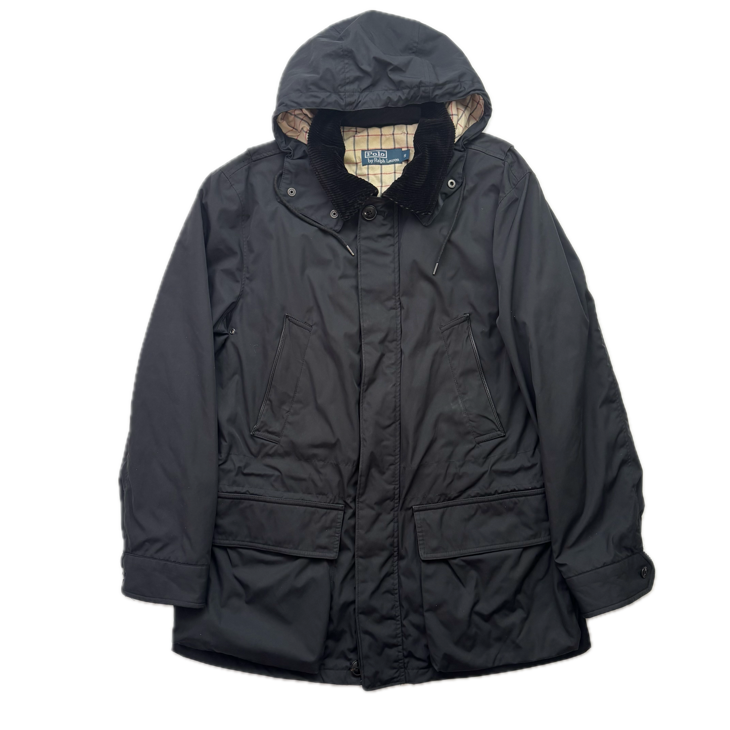 Polo Ralph Lauren Black Walking Jacket Field Coat Leather Trim - S