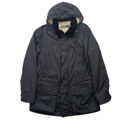 Polo Ralph Lauren Black Walking Jacket Field Coat Leather Trim - S