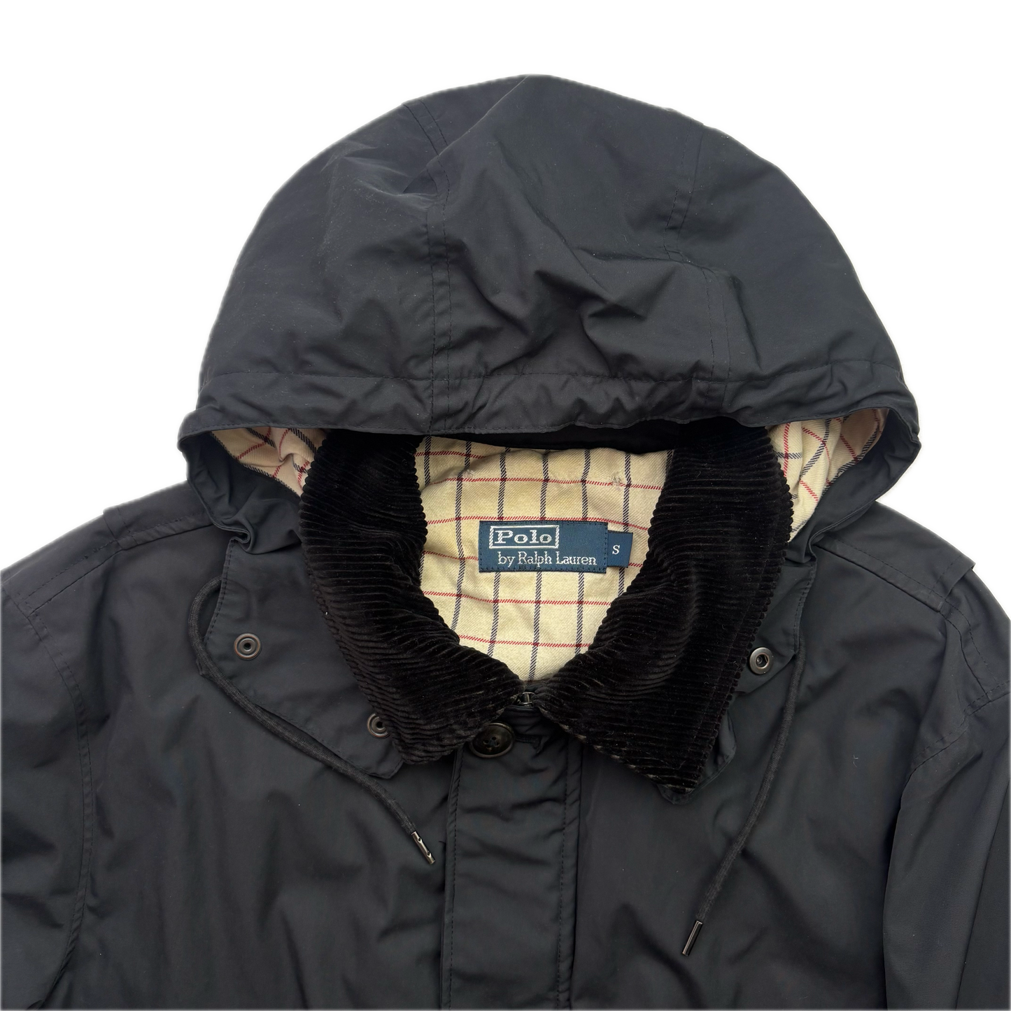 Polo Ralph Lauren Black Walking Jacket Field Coat Leather Trim - S