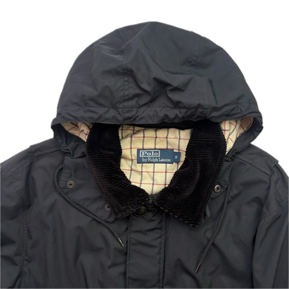 Polo Ralph Lauren Black Walking Jacket Field Coat Leather Trim - S
