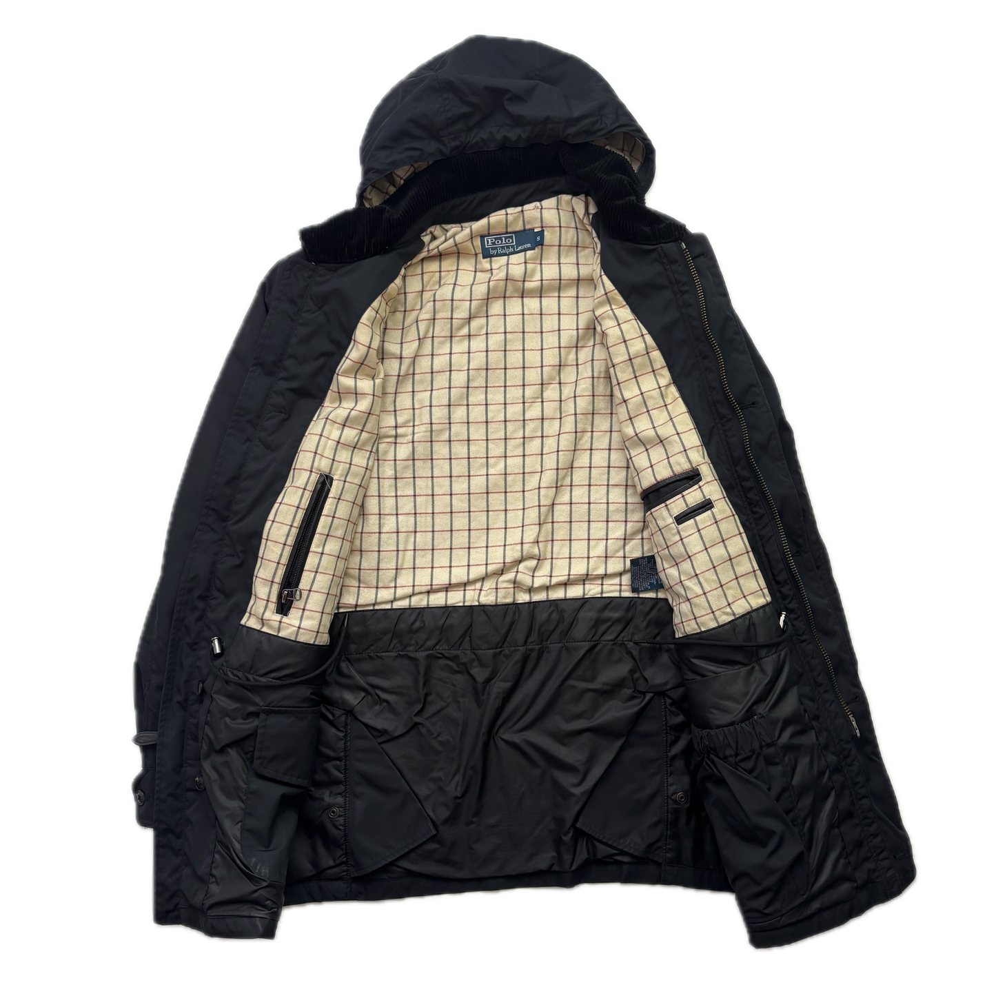 Polo Ralph Lauren Black Walking Jacket Field Coat Leather Trim - S