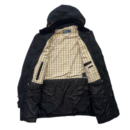 Polo Ralph Lauren Black Walking Jacket Field Coat Leather Trim - S