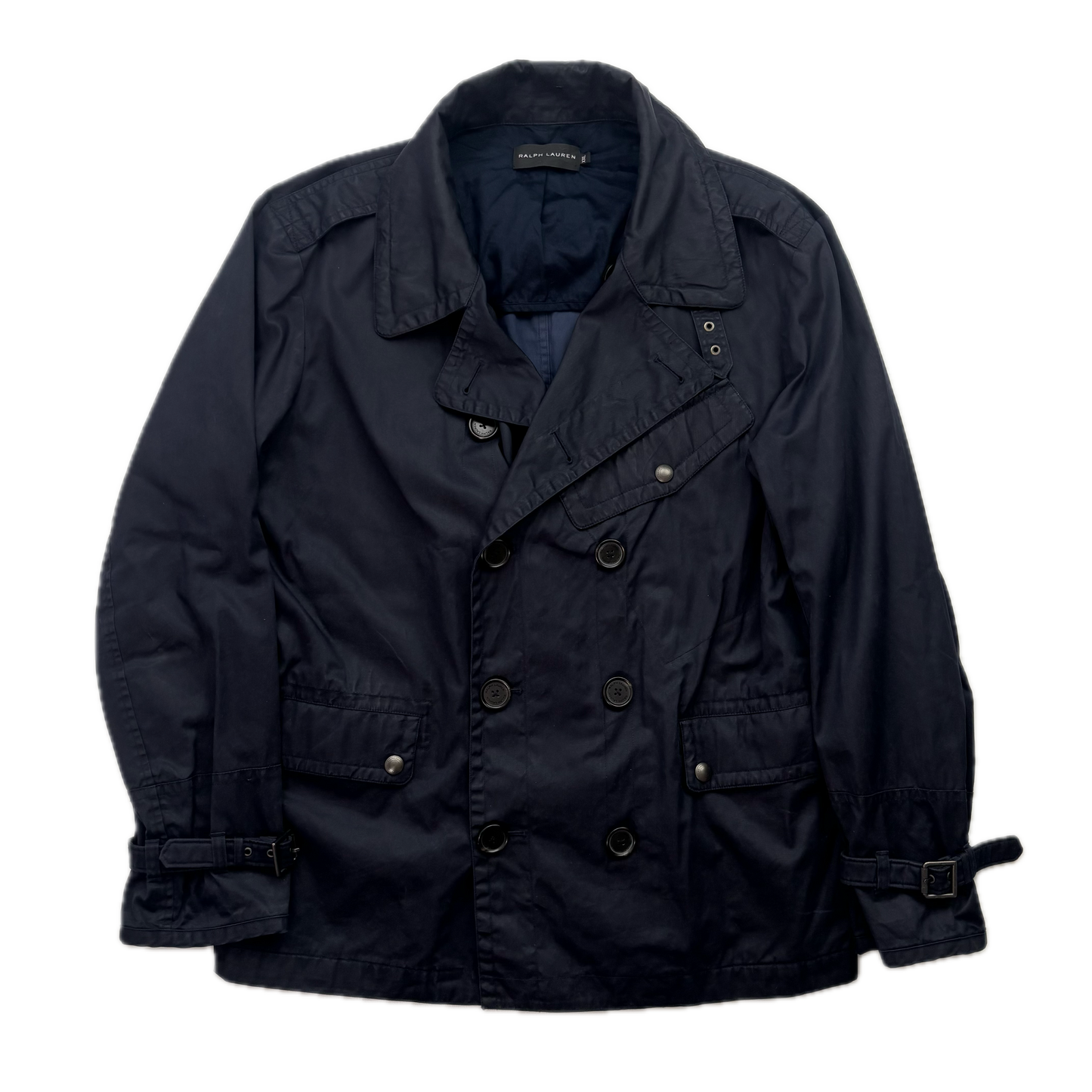 Black Label Navy Double Breast Utility Rain Jacket Mac - XXL
