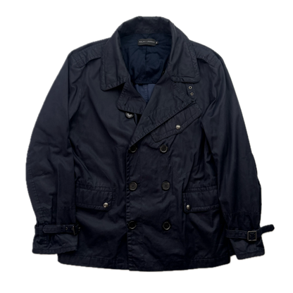 Black Label Navy Double Breast Utility Rain Jacket Mac - XXL