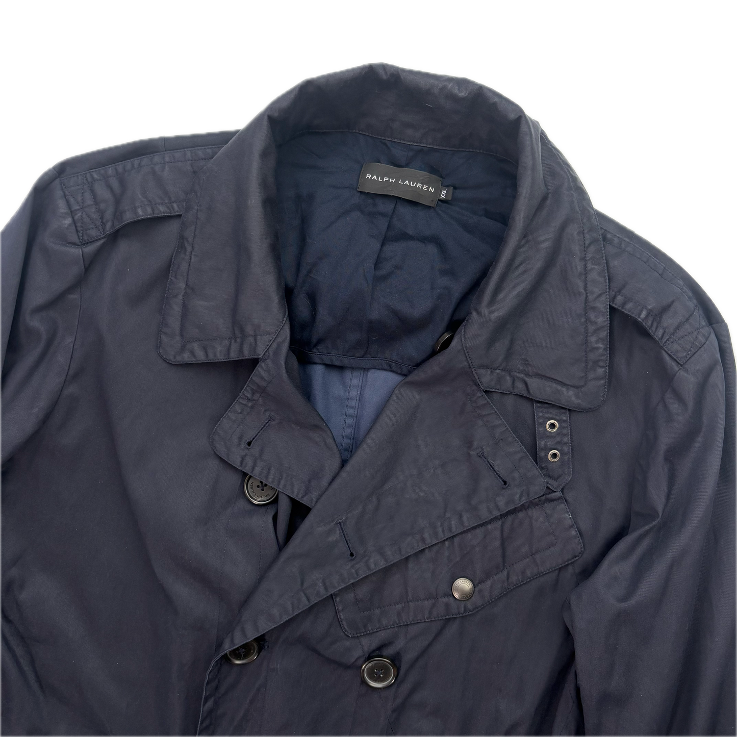 Black Label Navy Double Breast Utility Rain Jacket Mac - XXL