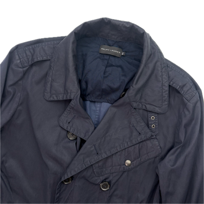 Black Label Navy Double Breast Utility Rain Jacket Mac - XXL