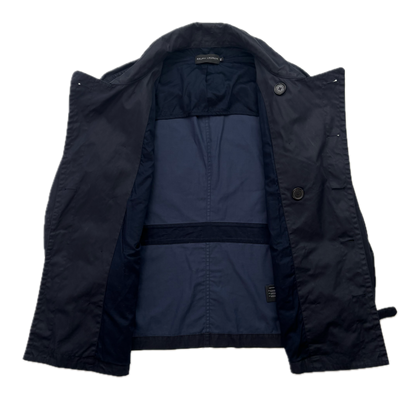 Black Label Navy Double Breast Utility Rain Jacket Mac - XXL
