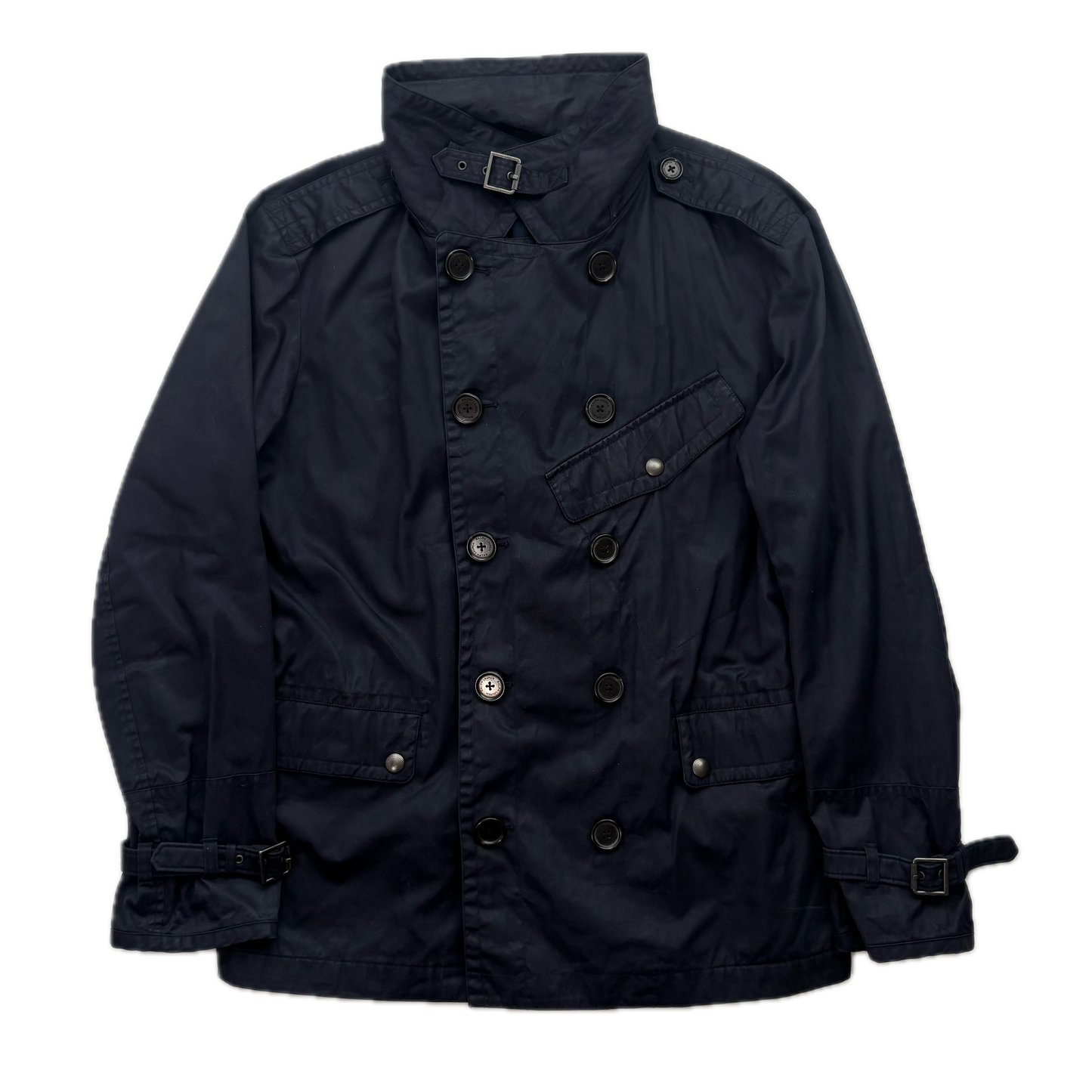 Black Label Navy Double Breast Utility Rain Jacket Mac - XXL