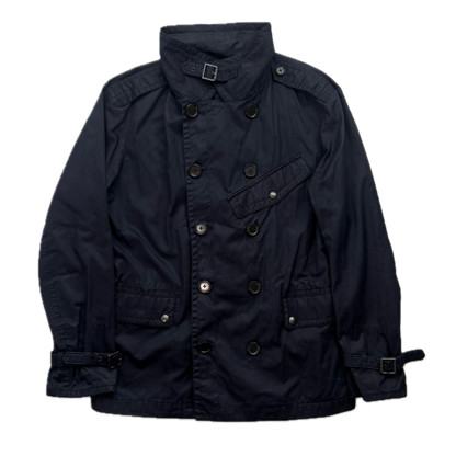 Black Label Navy Double Breast Utility Rain Jacket Mac - XXL