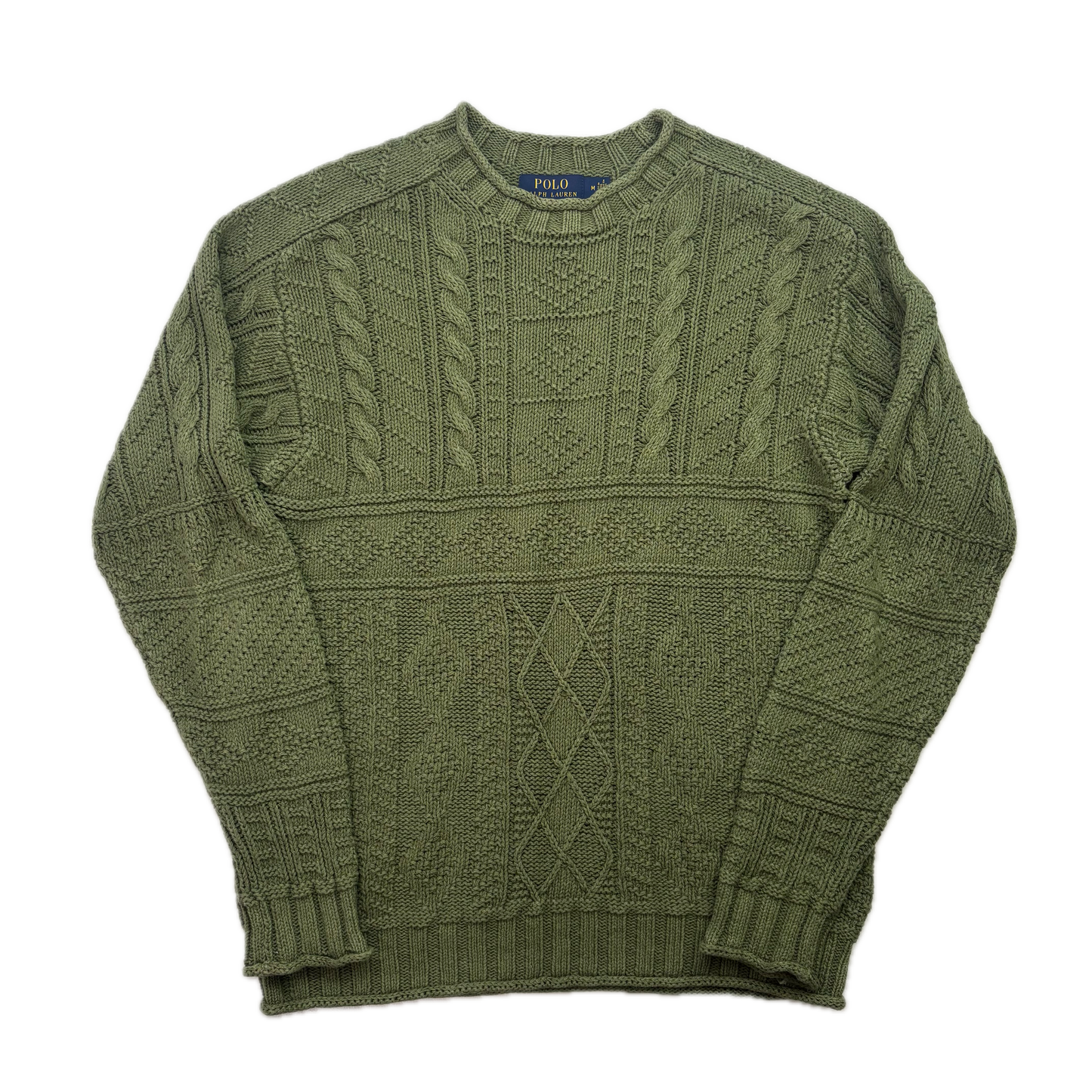 Polo Ralph Lauren Green Fisherman Aran Knit Cable Jumper - M