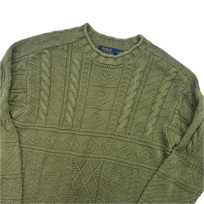 Polo Ralph Lauren Green Fisherman Aran Knit Cable Jumper - M