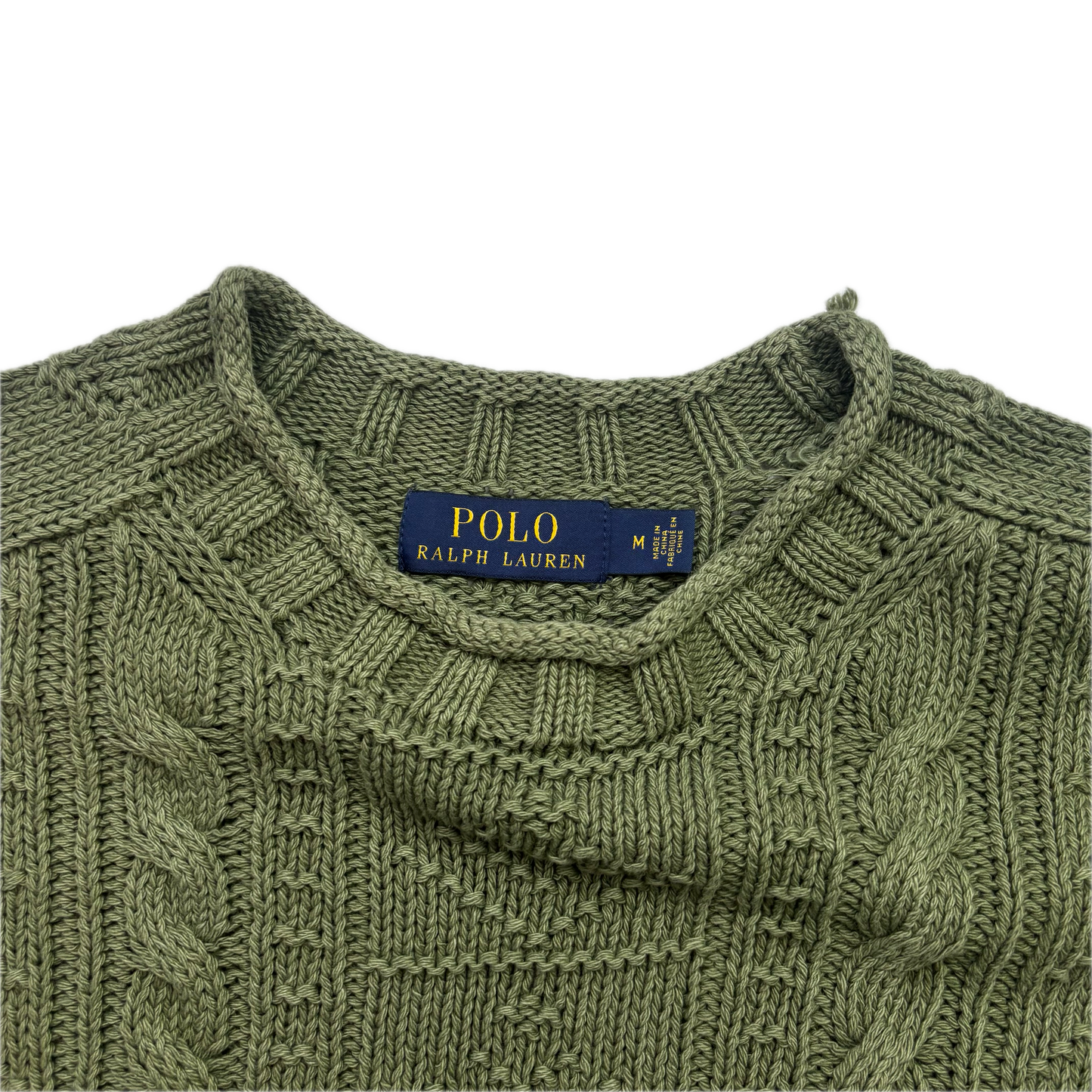 Polo Ralph Lauren Green Fisherman Aran Knit Cable Jumper - M