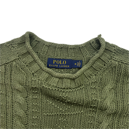 Polo Ralph Lauren Green Fisherman Aran Knit Cable Jumper - M