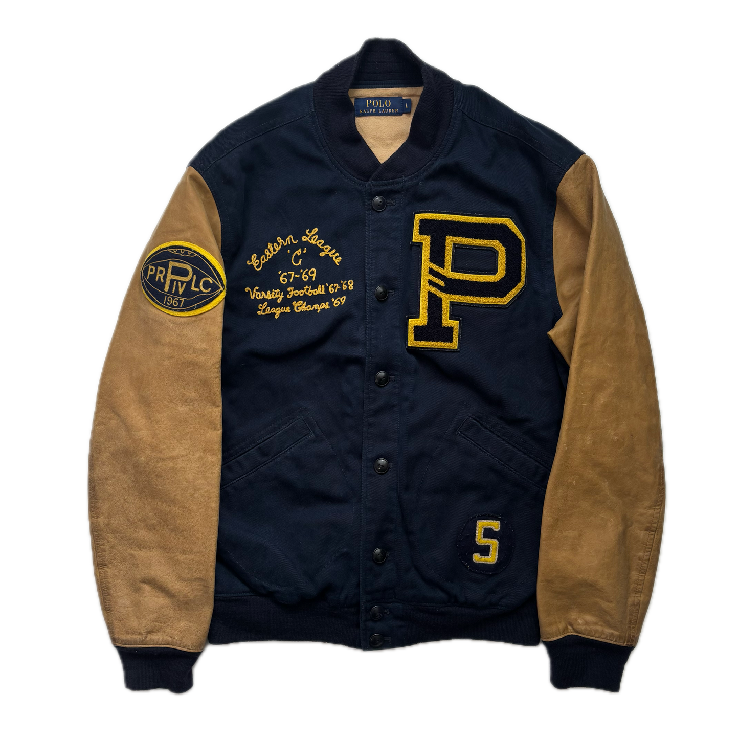 Polo Ralph Lauren Leather Football Varsity Bulldog Leather Letterman Jacket - L