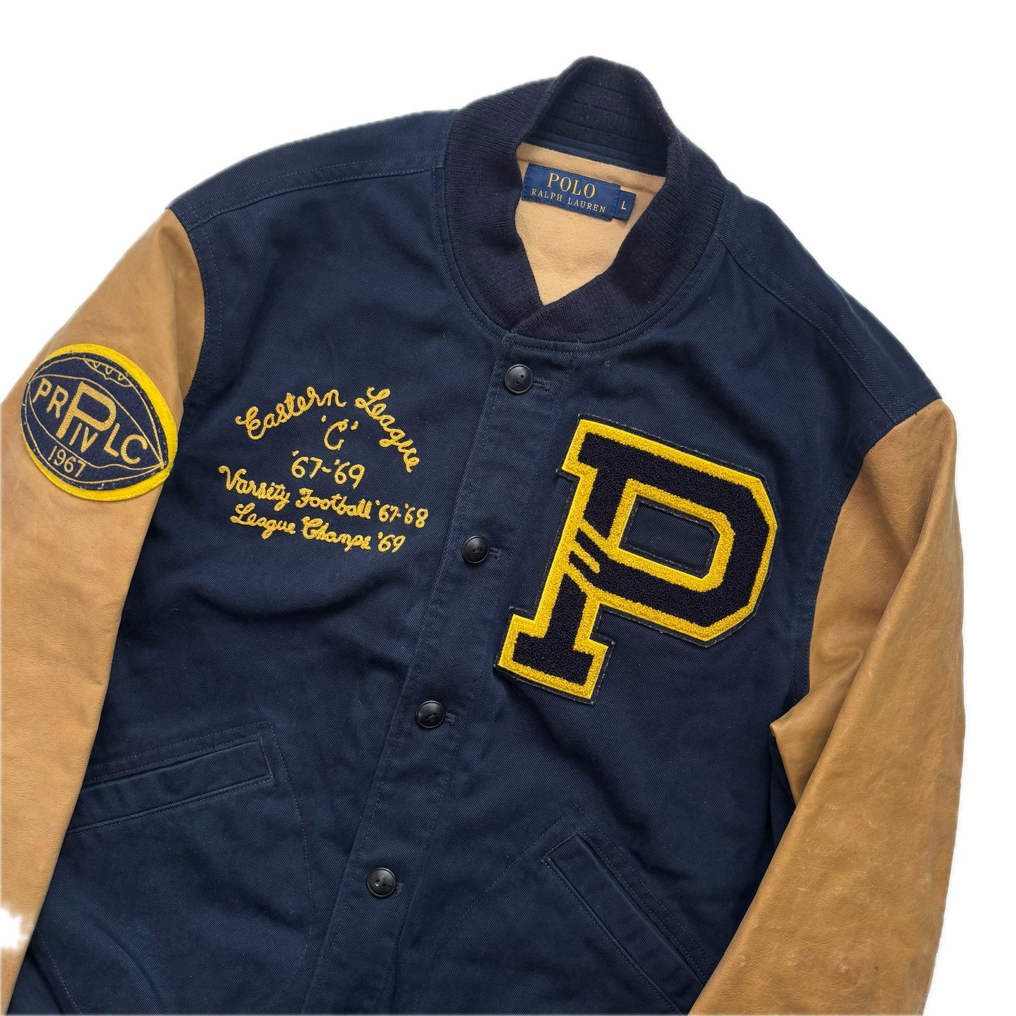 Polo Ralph Lauren Leather Football Varsity Bulldog Leather Letterman Jacket - L