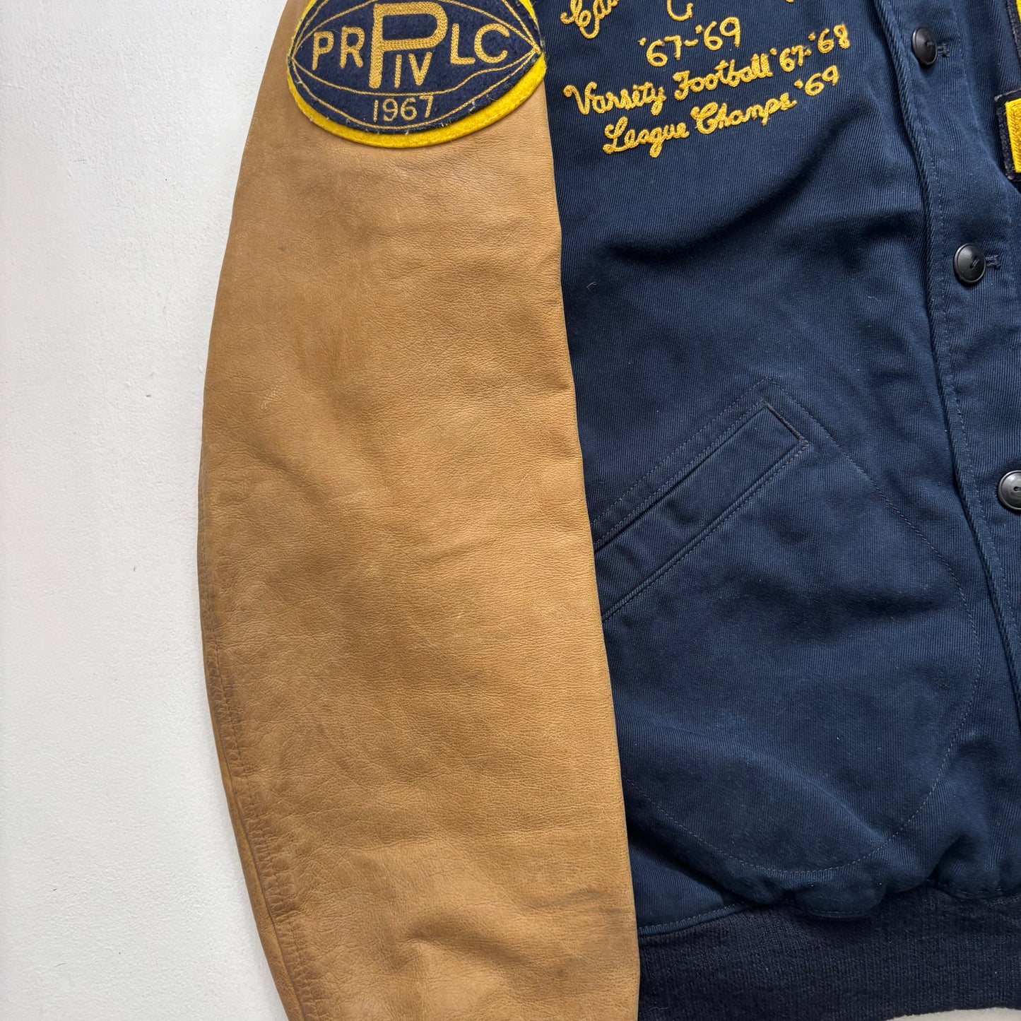 Polo Ralph Lauren Leather Football Varsity Bulldog Leather Letterman Jacket - L