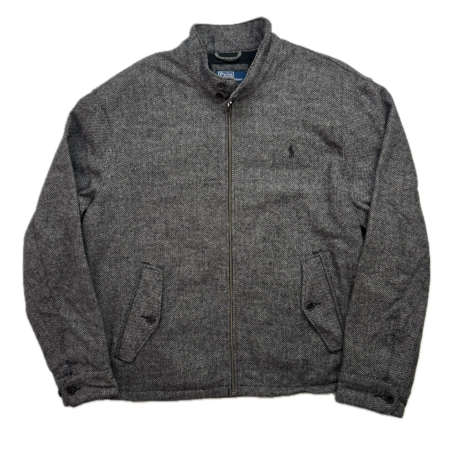 Polo Ralph Lauren Grey Herringbone Harrington Bomber Jacket (Wool Blend) - XXL