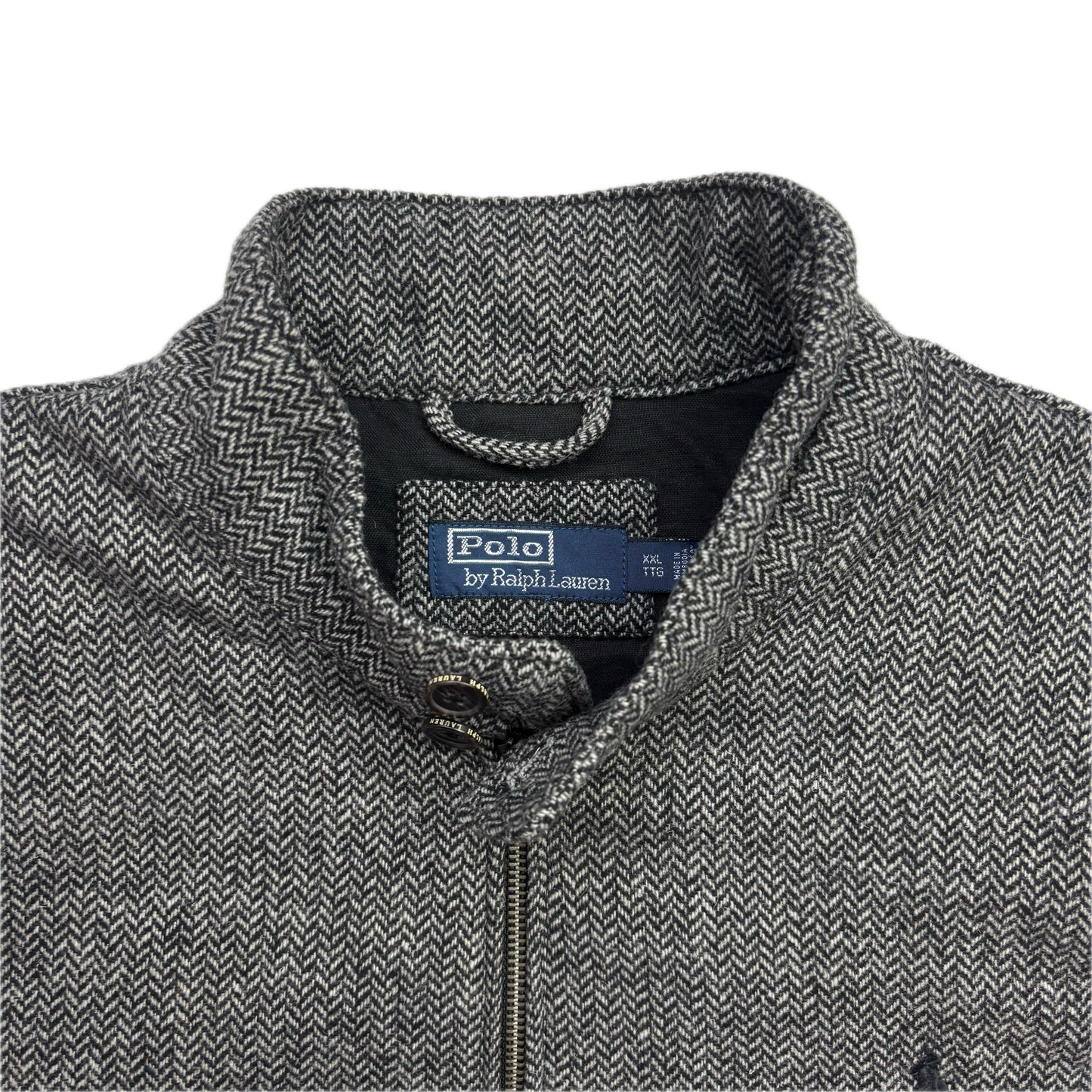 Polo Ralph Lauren Grey Herringbone Harrington Bomber Jacket (Wool Blend) - XXL