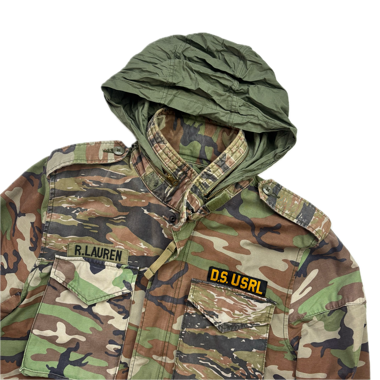 Denim & Supply Green Camo Patchwork Military Parka Army Jacket - M