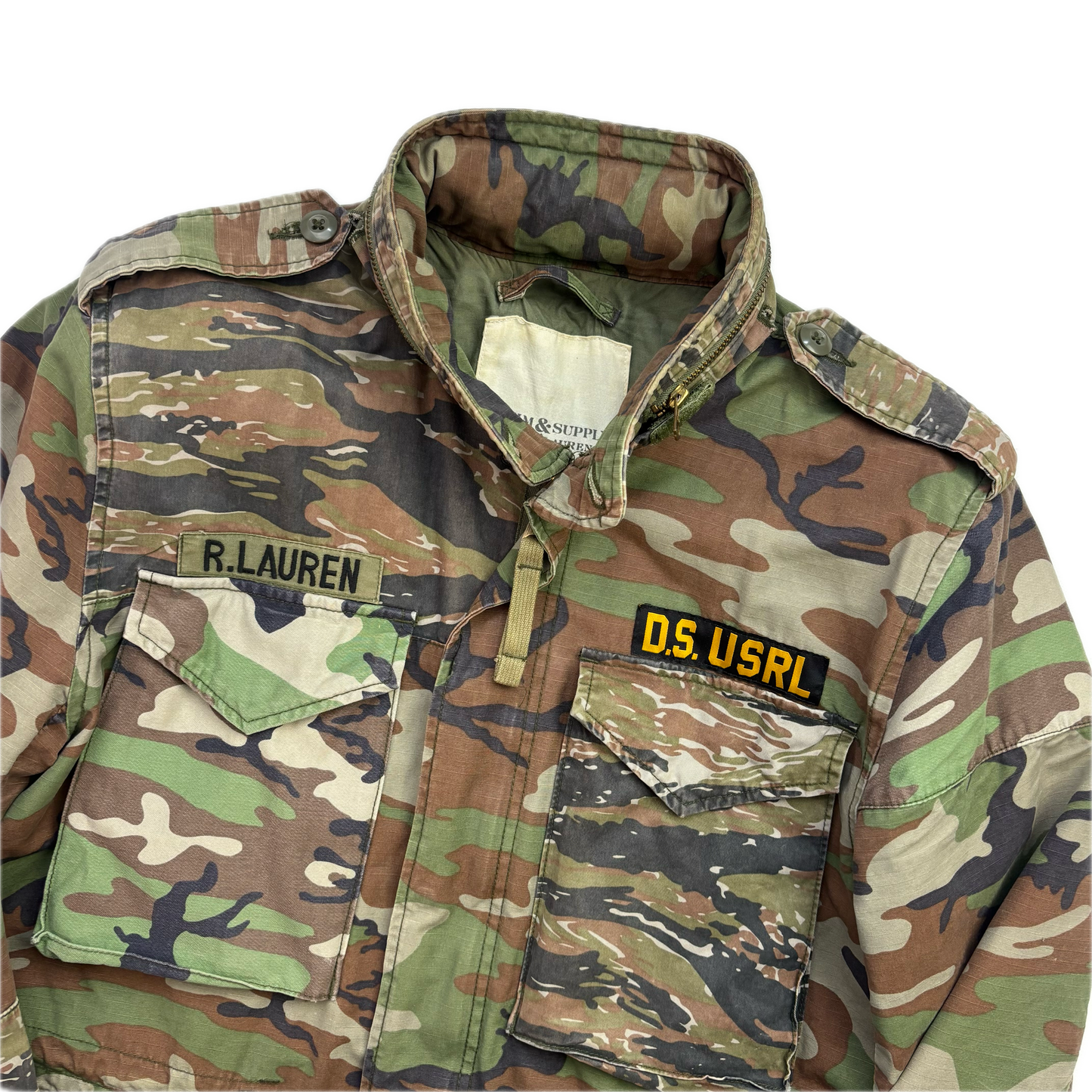 Denim & Supply Green Camo Patchwork Military Parka Army Jacket - M