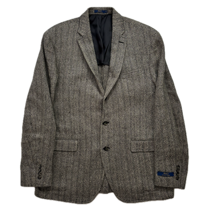 Polo Ralph Lauren Grey Herringbone Blazer Sports Coat (Linen Silk Wool) - 46R
