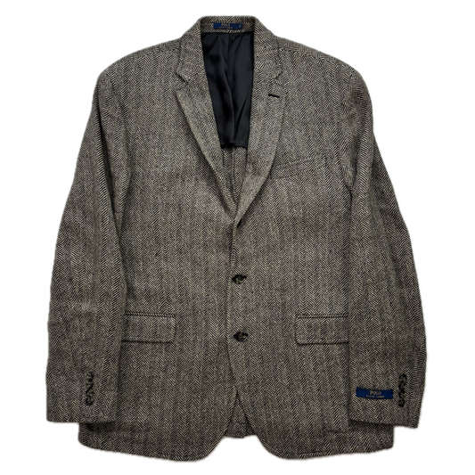Polo Ralph Lauren Grey Herringbone Blazer Sports Coat (Linen Silk Wool) - 46R