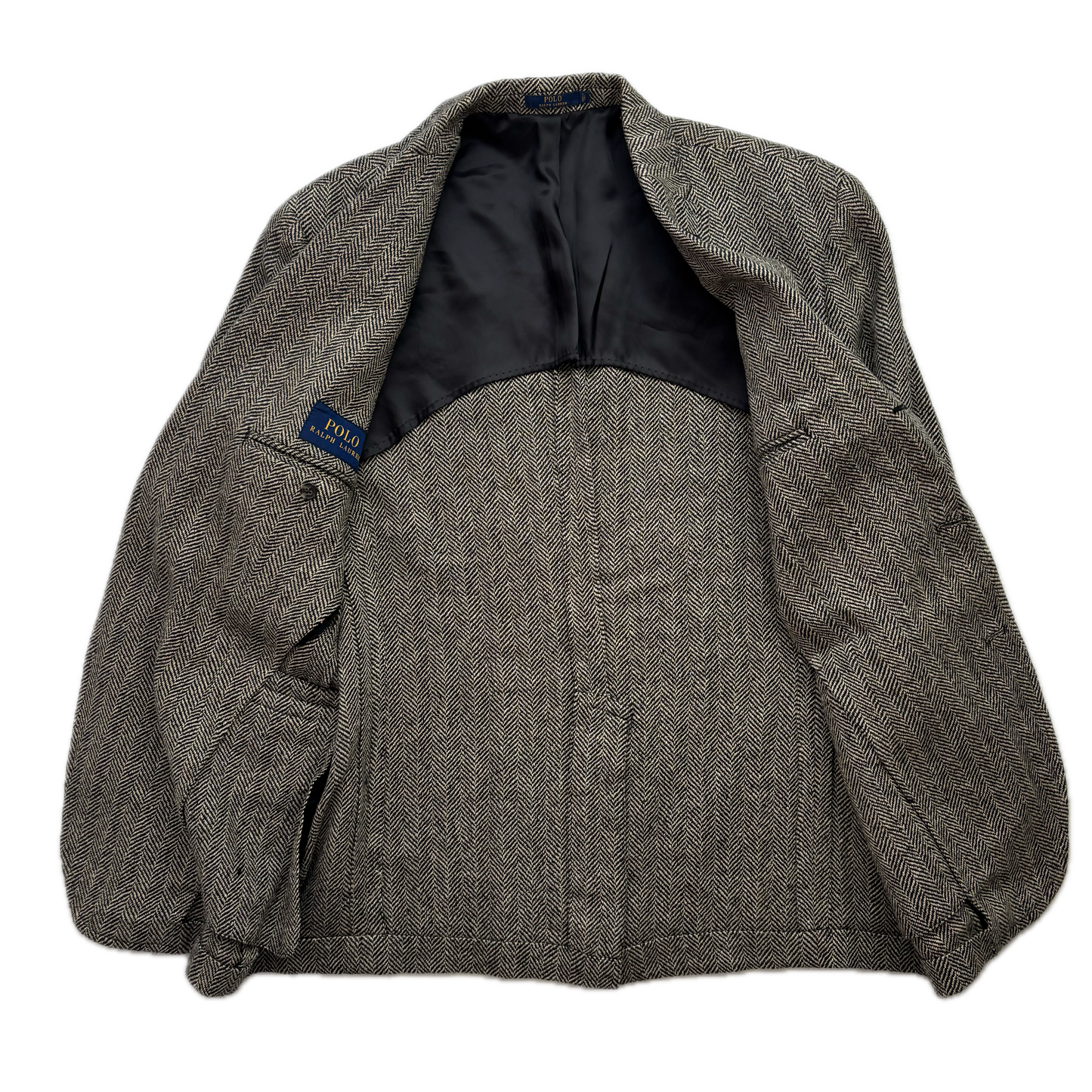 Polo Ralph Lauren Grey Herringbone Blazer Sports Coat (Linen Silk Wool) - 46R