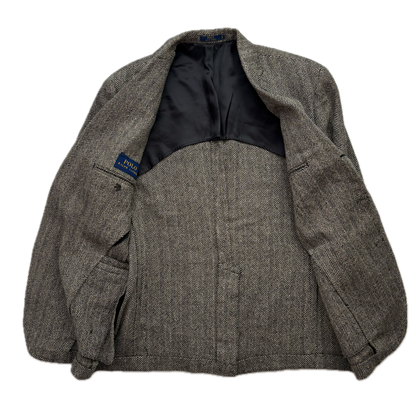 Polo Ralph Lauren Grey Herringbone Blazer Sports Coat (Linen Silk Wool) - 46R