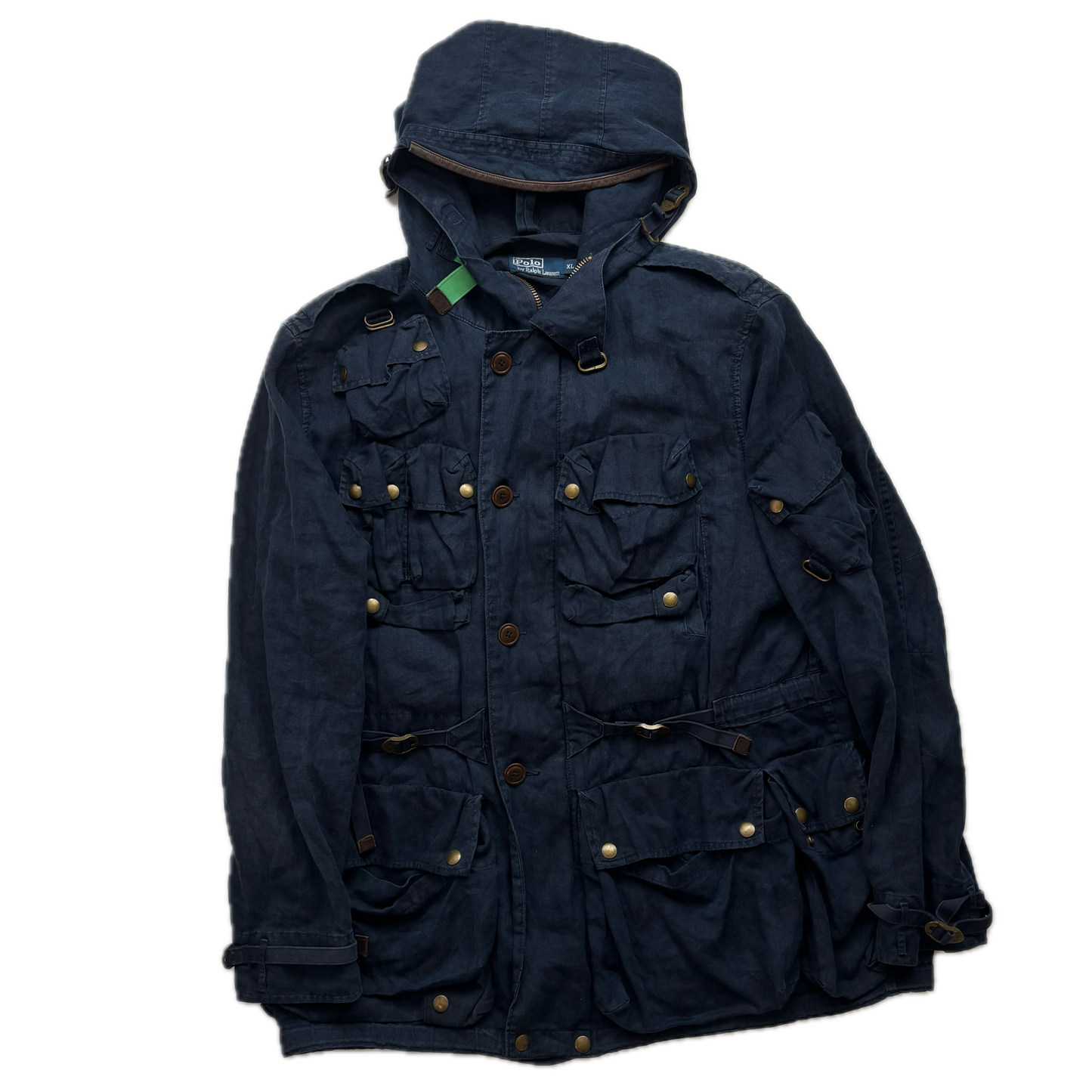 Polo Ralph Lauren Navy Blue Hooded Utility Cargo Jacket (Linen) - XL