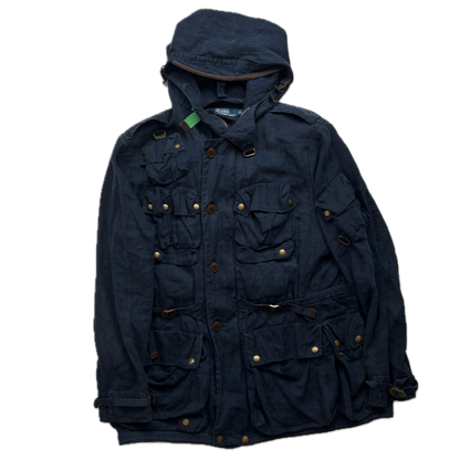 Polo Ralph Lauren Navy Blue Hooded Utility Cargo Jacket (Linen) - XL