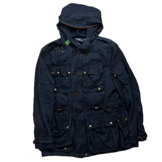 Polo Ralph Lauren Navy Blue Hooded Utility Cargo Jacket (Linen) - XL