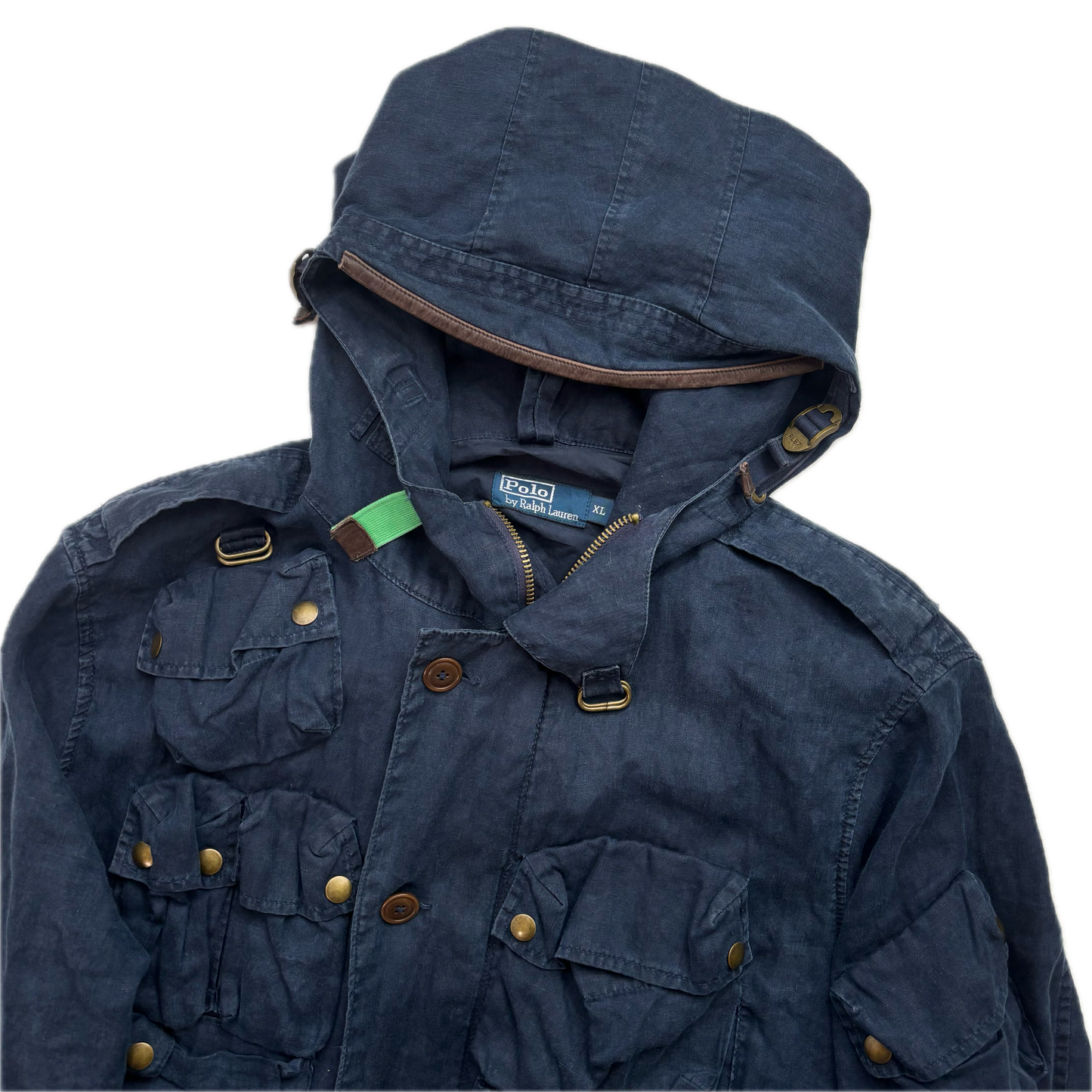 Polo Ralph Lauren Navy Blue Hooded Utility Cargo Jacket (Linen) - XL
