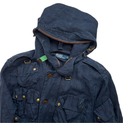 Polo Ralph Lauren Navy Blue Hooded Utility Cargo Jacket (Linen) - XL