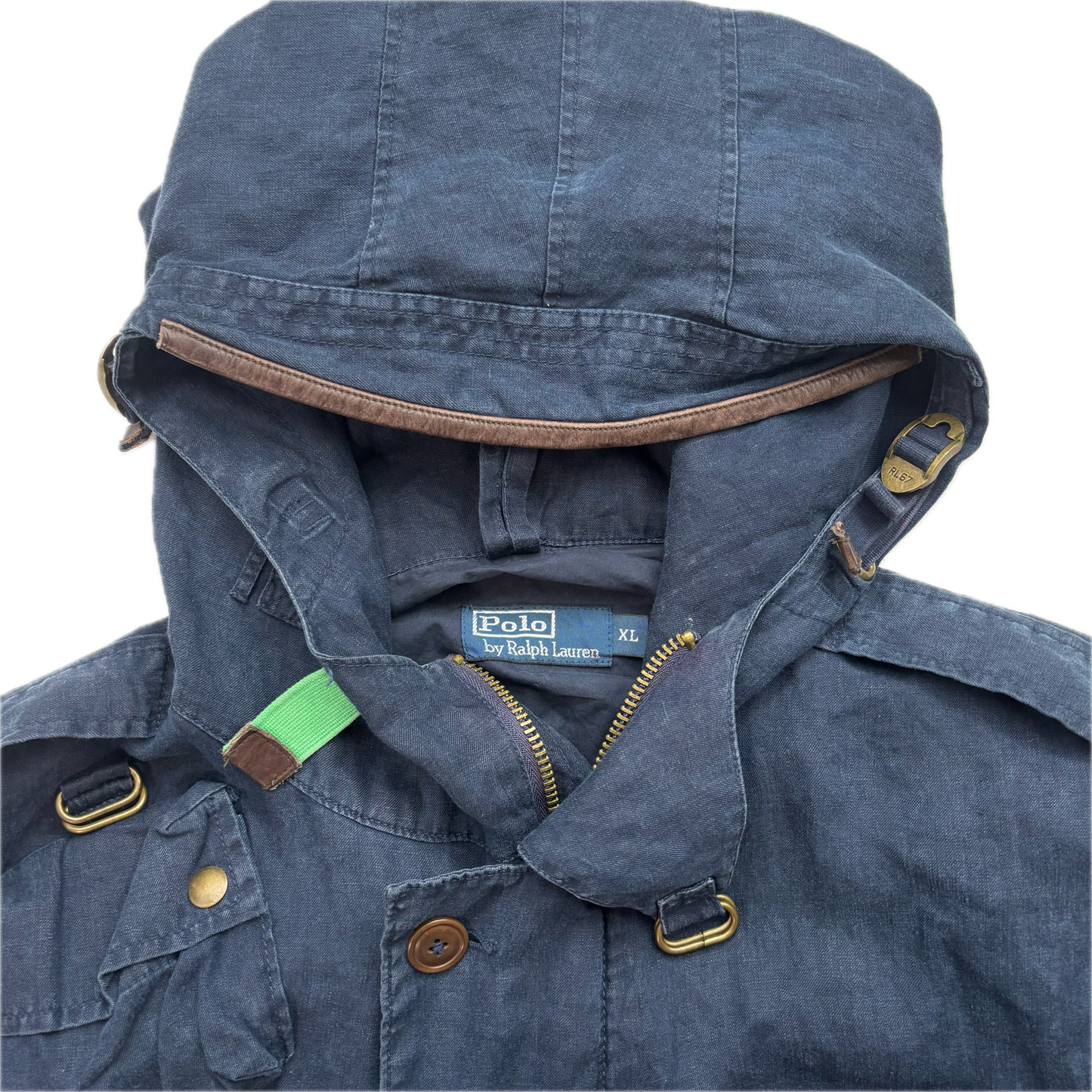 Polo Ralph Lauren Navy Blue Hooded Utility Cargo Jacket (Linen) - XL