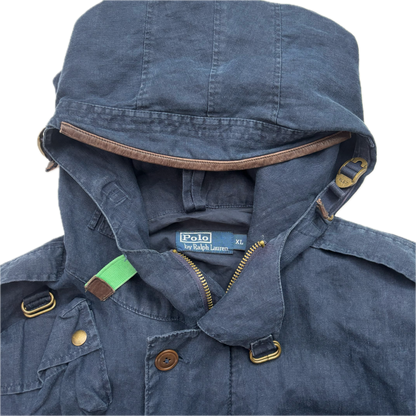 Polo Ralph Lauren Navy Blue Hooded Utility Cargo Jacket (Linen) - XL