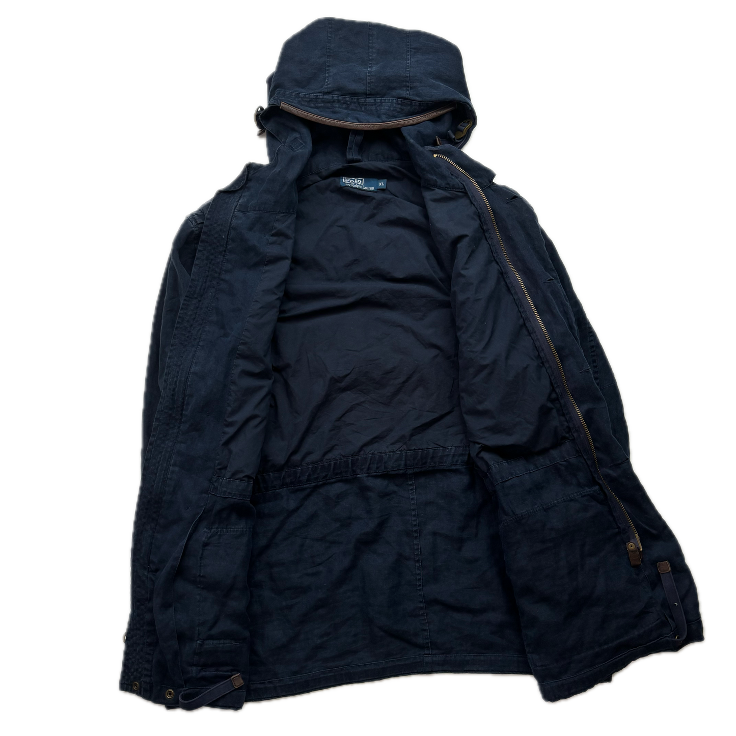 Polo Ralph Lauren Navy Blue Hooded Utility Cargo Jacket (Linen) - XL