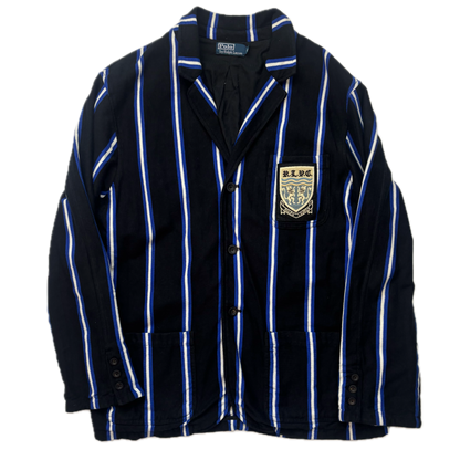 Polo Ralph Lauren Black Blue White Striped Crest Rowing Sports Jacket Blazer - XL