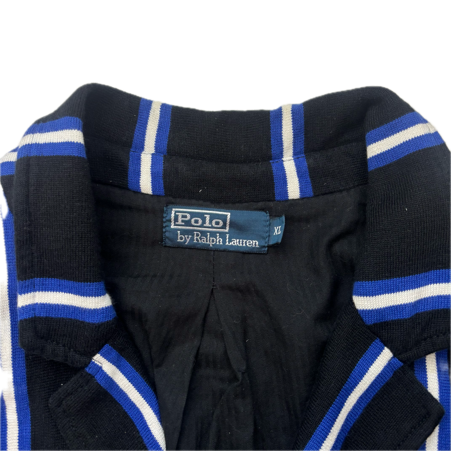 Polo Ralph Lauren Black Blue White Striped Crest Rowing Sports Jacket Blazer - XL