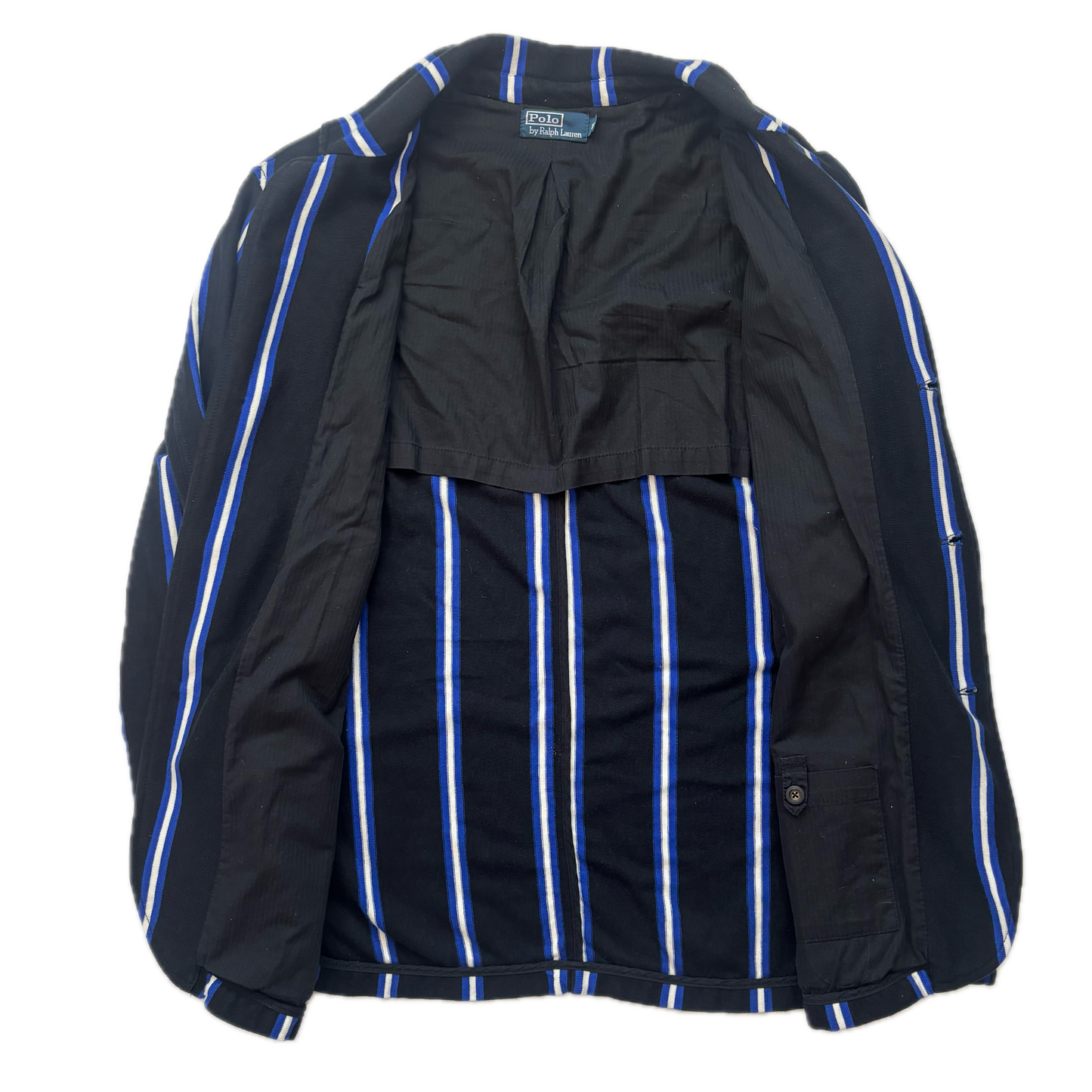 Polo Ralph Lauren Black Blue White Striped Crest Rowing Sports Jacket Blazer - XL