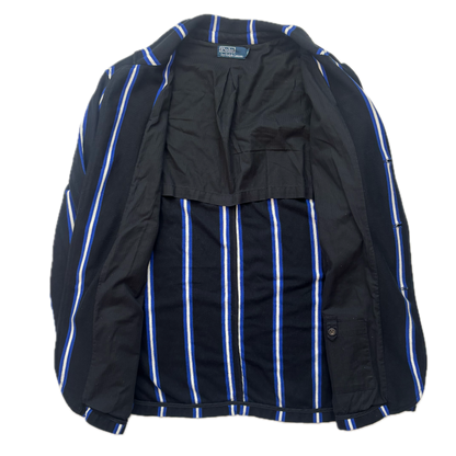 Polo Ralph Lauren Black Blue White Striped Crest Rowing Sports Jacket Blazer - XL