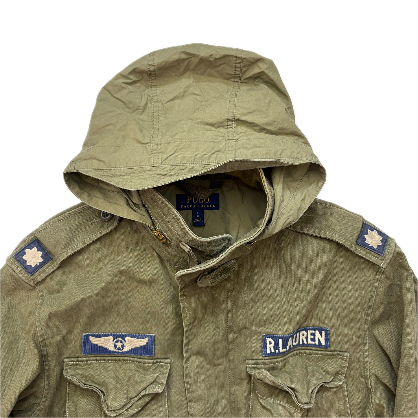 Polo Ralph Lauren Green Military Army Patches Parka Jacket  - L