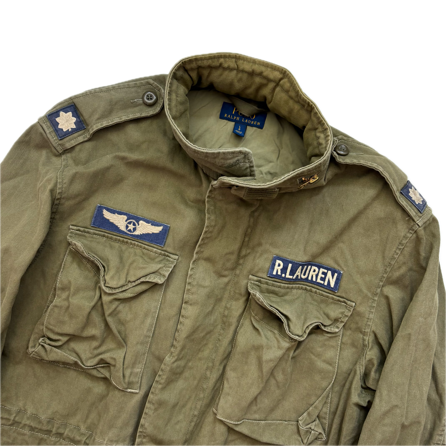 Polo Ralph Lauren Green Military Army Patches Parka Jacket  - L