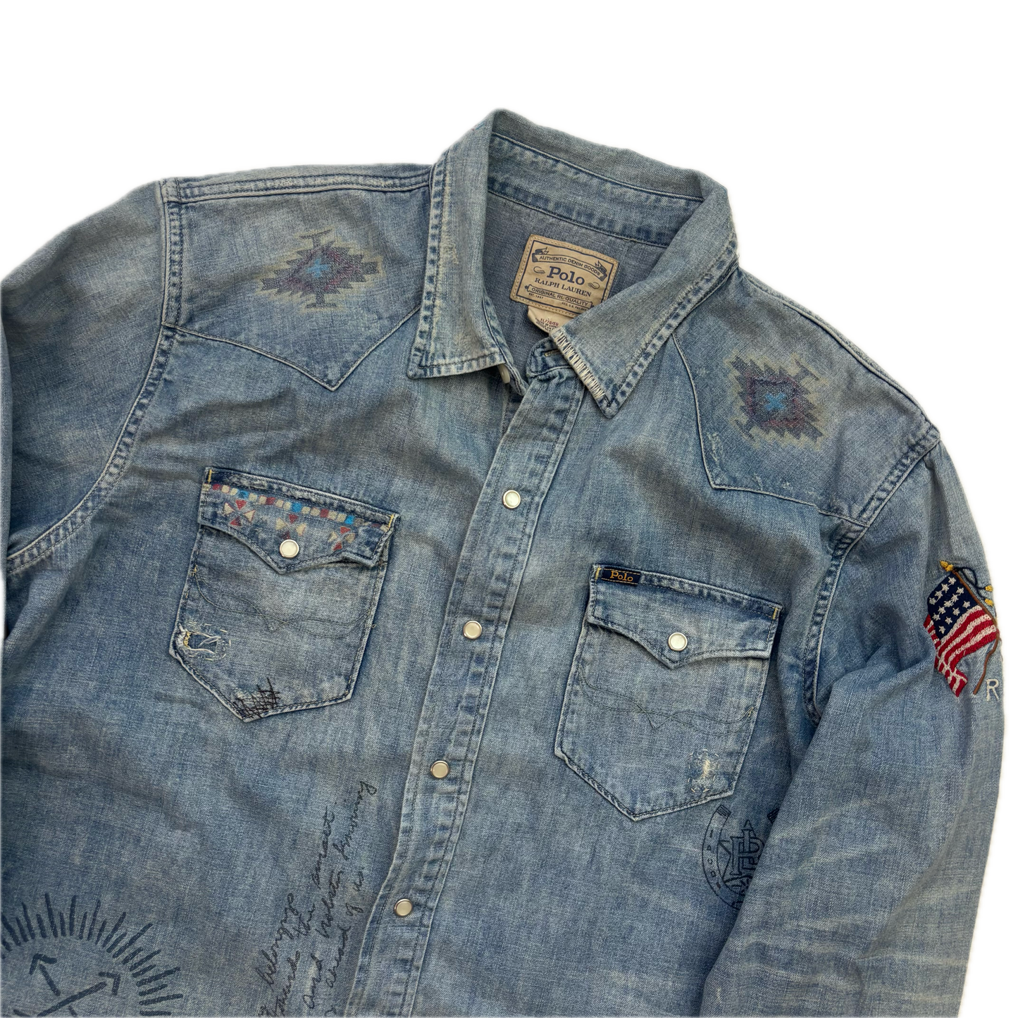 Polo Ralph Lauren Western Painted Distressed Denim Shirt - XL