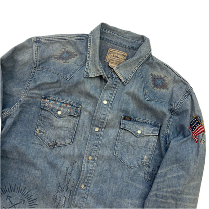 Polo Ralph Lauren Western Painted Distressed Denim Shirt - XL