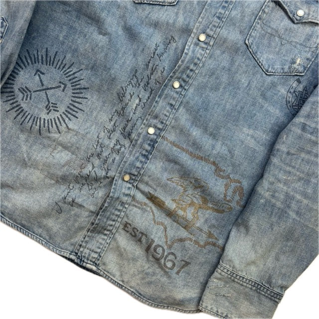 Polo Ralph Lauren Western Painted Distressed Denim Shirt - XL
