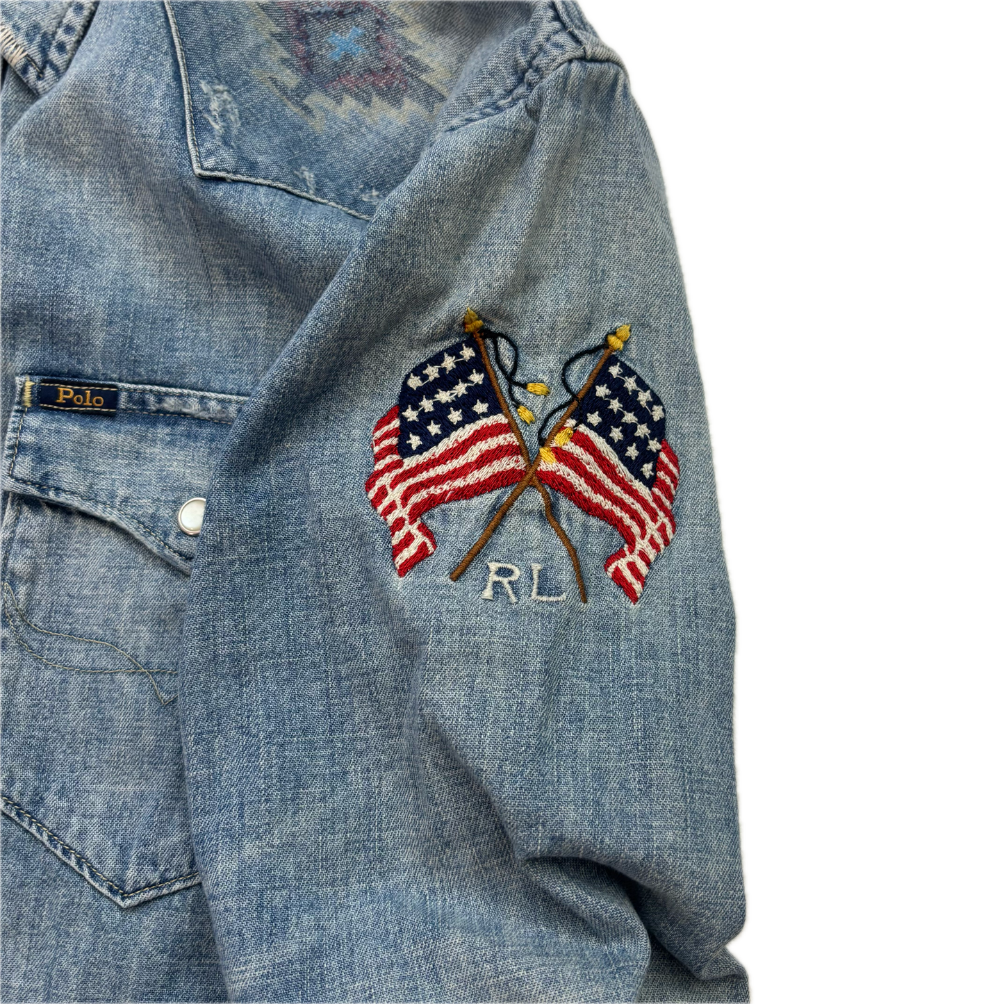 Polo Ralph Lauren Western Painted Distressed Denim Shirt - XL