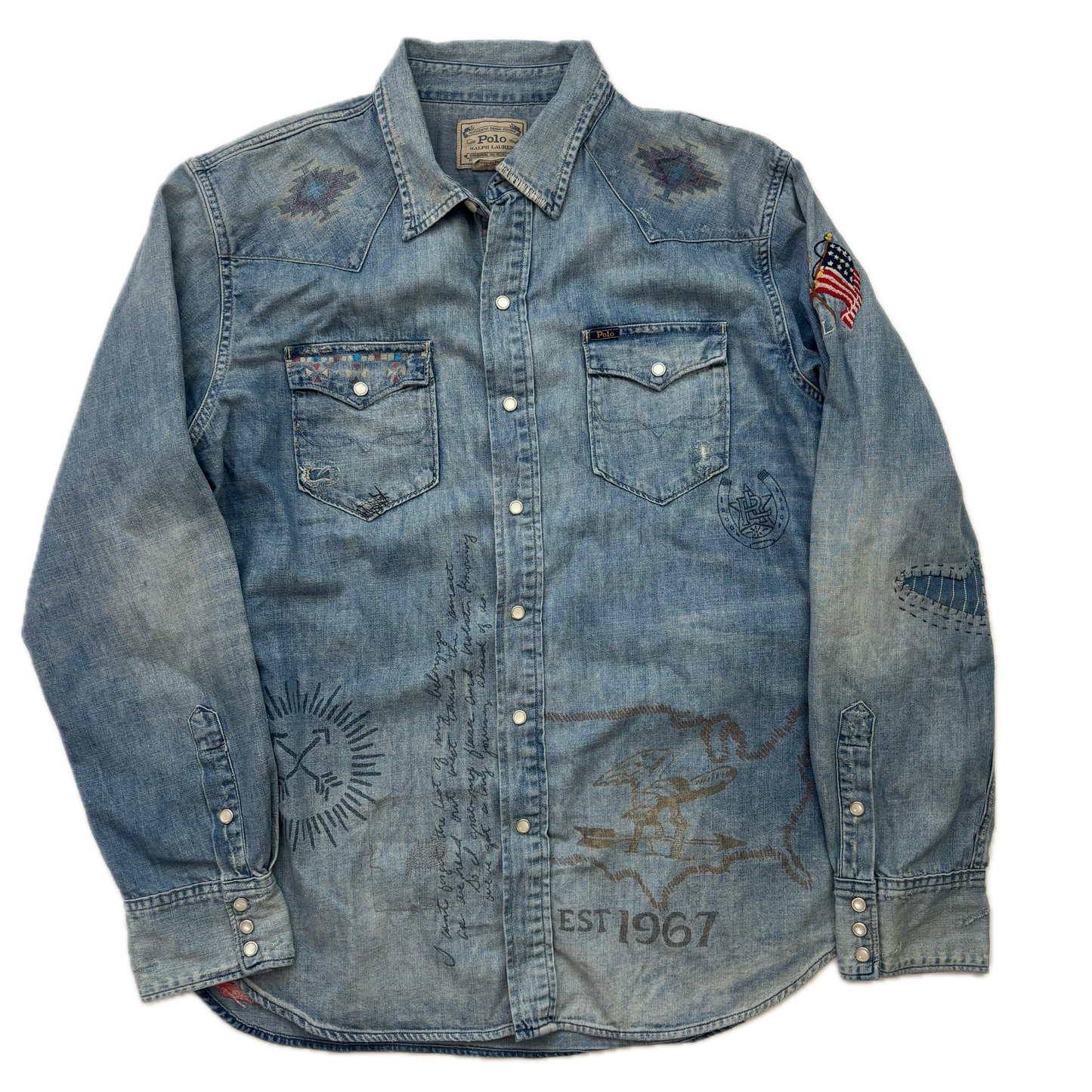 Polo Ralph Lauren Western Painted Distressed Denim Shirt - XL