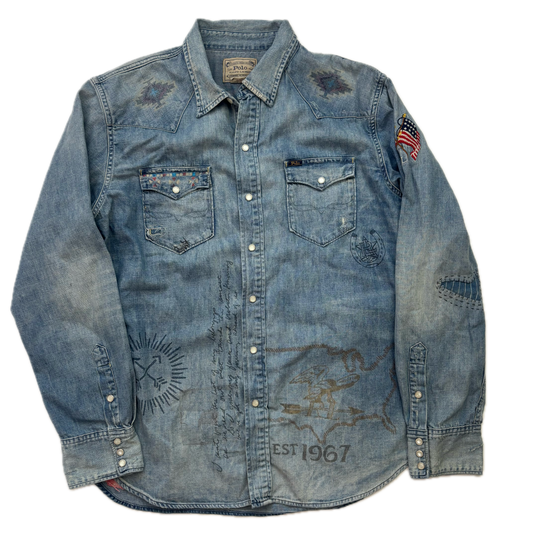 Polo Ralph Lauren Western Painted Distressed Denim Shirt - XL
