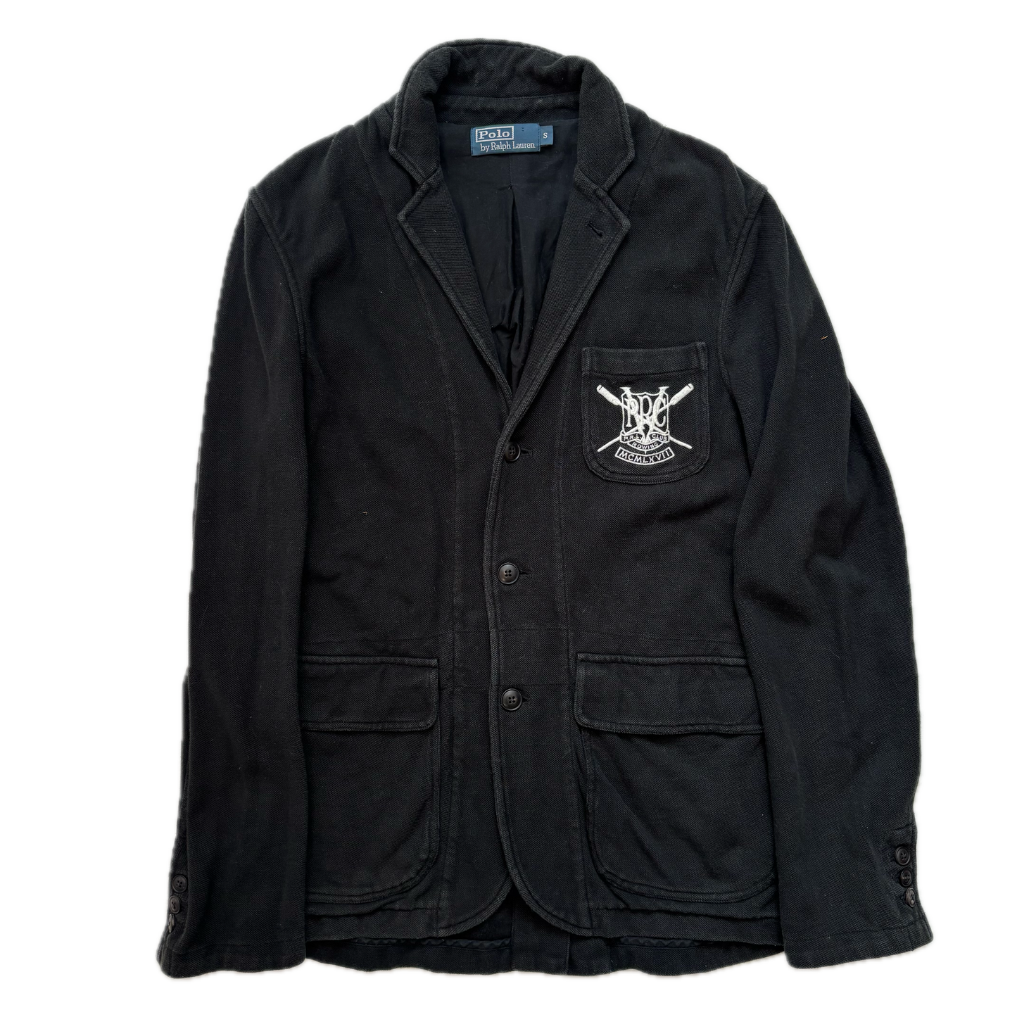 Polo Ralph Lauren Black Mesh Crest Rowing Sports Jacket Blazer - S
