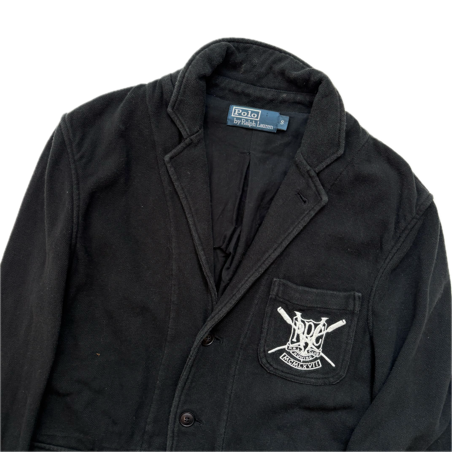 Polo Ralph Lauren Black Mesh Crest Rowing Sports Jacket Blazer - S